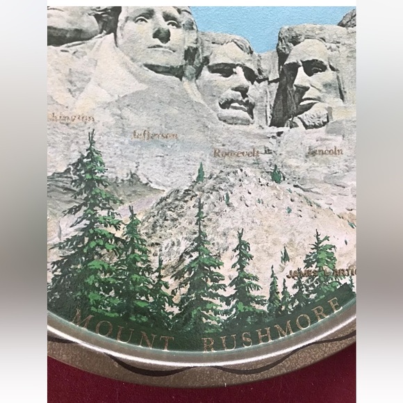Presidents tray Mount Rushmore tin Round Black Hills South Dakota Metal 11” VTG - Picture 2 of 9
